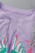Purple Sexy Print Tassel Patchwork V Neck T-Shirts