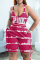 Red Fashion Casual Letter Print Backless Spaghetti Strap Sleeveless Two Pieces