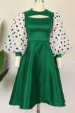 Ink Green Elegant Solid Patchwork O Neck Evening Dress Dresses