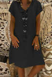 Khaki Fashion Casual Solid Basic V Neck Short Sleeve Dress