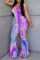 Purple Sexy Print Bandage Patchwork Backless Flounce V Neck Straight Jumpsuits