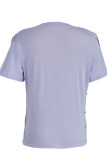 Purple Sexy Print Tassel Patchwork V Neck T-Shirts