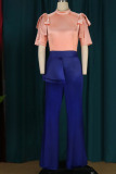 Pink Casual Elegant Solid Patchwork O Neck Straight Jumpsuits