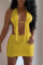 Yellow Fashion Sexy Solid Bandage Backless Halter Sleeveless Two Pieces