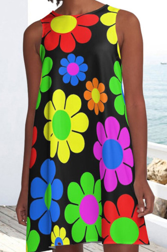 Colour Casual Print Patchwork O Neck A Line Dresses