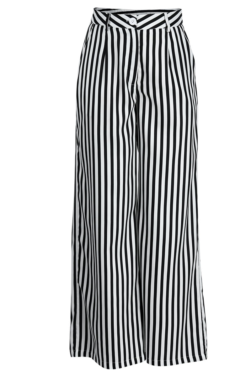 Wholesale Green Casual Striped Print Patchwork Straight High Waist Wide ...