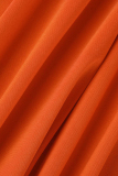 Orange Fashion Casual Solid Patchwork Asymmetrical O Neck Short Sleeve Dress