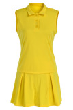 Yellow Casual Solid Patchwork Turndown Collar Sleeveless Two Pieces