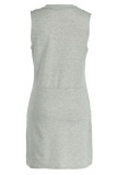 Grey Casual Solid Patchwork V Neck Straight Dresses