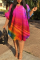 Rose Red Fashion Patchwork Tie-dye O Neck Straight Plus Size Dresses