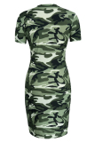 Camouflage Fashion Casual Camouflage Print Basic V Neck Short Sleeve Dress