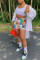 Blue Drawstring Mid Plaid Print Straight shorts Bottoms