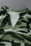 Camouflage Fashion Casual Camouflage Print Basic V Neck Short Sleeve Dress