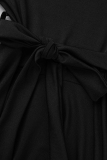 Black Fashion Casual Solid Patchwork Asymmetrical O Neck Short Sleeve Dress