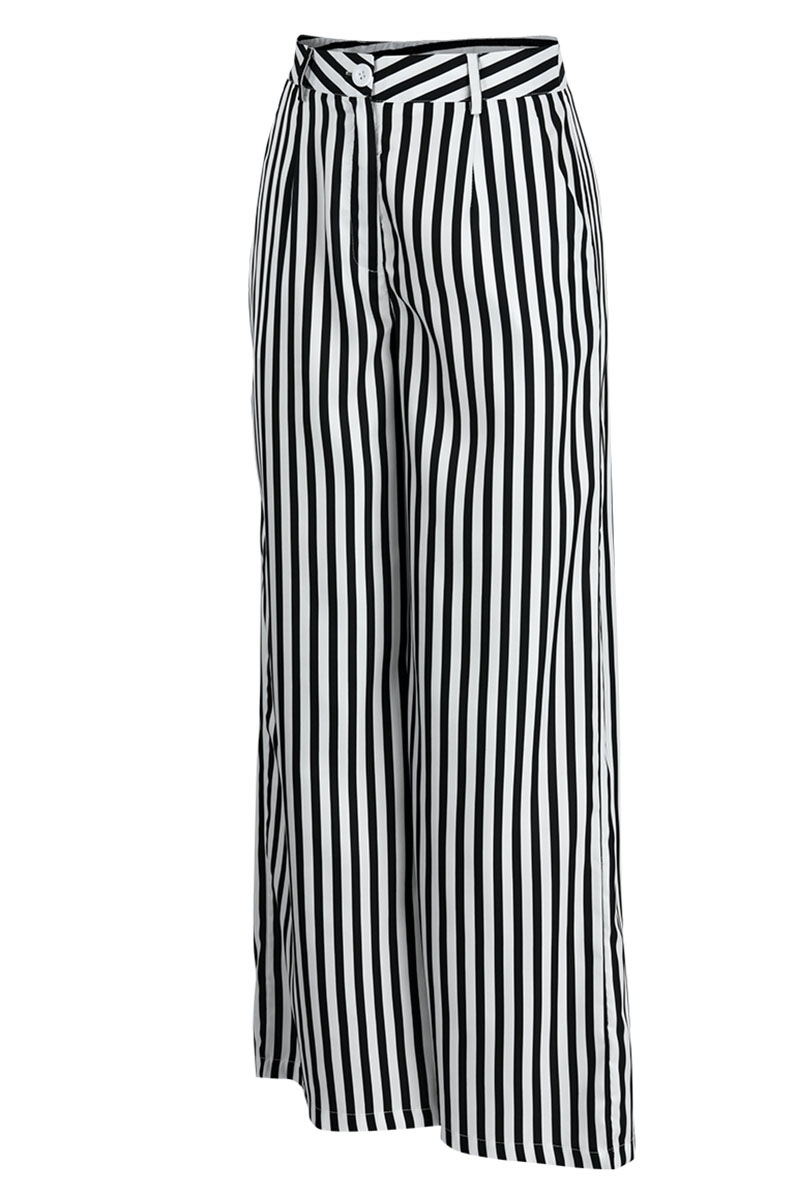 Wholesale Green Casual Striped Print Patchwork Straight High Waist Wide ...