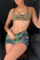 Army Green Sexy Casual Print Patchwork U Neck Sleeveless Two Pieces