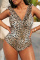 Leopard Print Fashion Sexy Print Solid Bandage Backless V Neck Plus Size Swimwear (With Paddings)
