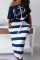 White Fashion Casual Print Basic Oblique Collar Plus Size Two Pieces