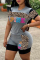 Grey Fashion Casual Letter Print Leopard Patchwork O Neck Short Sleeve Two Pieces