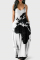White Blue Fashion Sexy Print Backless Spaghetti Strap Long Dress