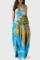 White Blue Fashion Sexy Print Backless Spaghetti Strap Long Dress
