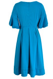 Blue Elegant Solid Patchwork Asymmetrical O Neck Evening Dress Dresses