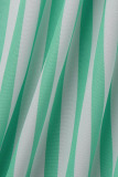 Green Casual Striped Print Patchwork Straight High Waist Wide Leg Full Print Bottoms