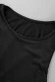 Black Casual Solid Patchwork Frenulum Fold O Neck Pencil Skirt Dresses