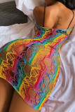 Rainbow Color Fashion Sexy Pierced See-through Backless Lingerie