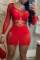 Red Sexy Solid Mesh O Neck Pencil Skirt Dresses