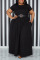 Black Casual Solid Patchwork O Neck A Line Plus Size Dresses(Without Belt)