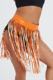 Orange Fashion Sexy Solid Tassel Patchwork Regular High Waist Skirt