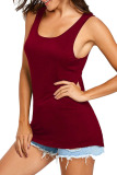 Burgundy Casual Sportswear Solid Hollowed Out Patchwork Backless O Neck Tops