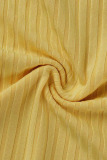 Golden Yellow Casual Print Patchwork U Neck Sleeveless Three Pieces