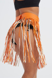 Orange Fashion Sexy Solid Tassel Patchwork Regular High Waist Skirt