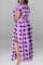 Purple Casual Print Patchwork Slit O Neck Straight Plus Size Dresses