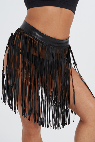 Black Fashion Sexy Solid Tassel Patchwork Regular High Waist Skirt