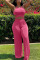 Pink Sexy Solid Bandage Hollowed Out Patchwork O Neck Sleeveless Two Pieces