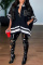 Black Fashion Casual Letter Print Patchwork V Neck Outerwear