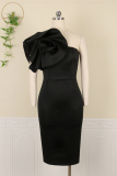 Black Fashion Sexy Solid Patchwork Slit One Shoulder Evening Dress