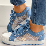 Light Blue Fashion Casual Bandage Patchwork See-through Round Comfortable Flats Shoes