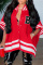 Red Fashion Casual Letter Print Patchwork V Neck Outerwear