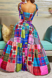 Multicolor Plaid Print Sleeveless Cami Crop Top and Long Skirt Casual Vacation Two Piece Dress