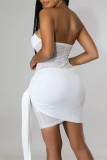 White Fashion Sexy Patchwork Solid See-through Backless Strapless Sleeveless Two Pieces