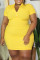 Yellow Fashion Casual Plus Size Solid Basic Zipper Collar Short Sleeve Dress