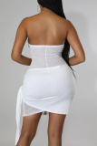 Pink Fashion Sexy Patchwork Solid See-through Backless Strapless Sleeveless Two Pieces