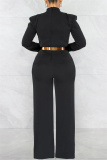 Blue Fashion Casual Solid Hollowed Out O Neck Regular Jumpsuits (Without Belt)