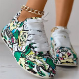 Black Fashion Casual Bandage Graffiti Round Comfortable Out Door Shoes