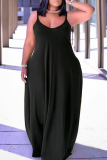 Blue Sexy Casual Plus Size Solid Backless Spaghetti Strap Long Dress