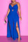 Blue Fashion Sexy Solid Hollowed Out Patchwork Backless Slit Spaghetti Strap Regular Jumpsuits
